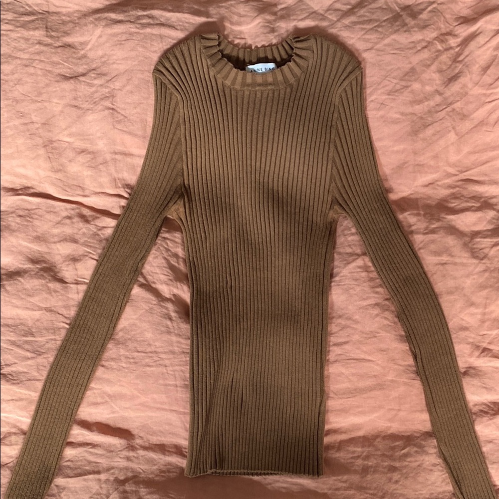 Anine Bing Brown Ribbed Cecily Sweater
